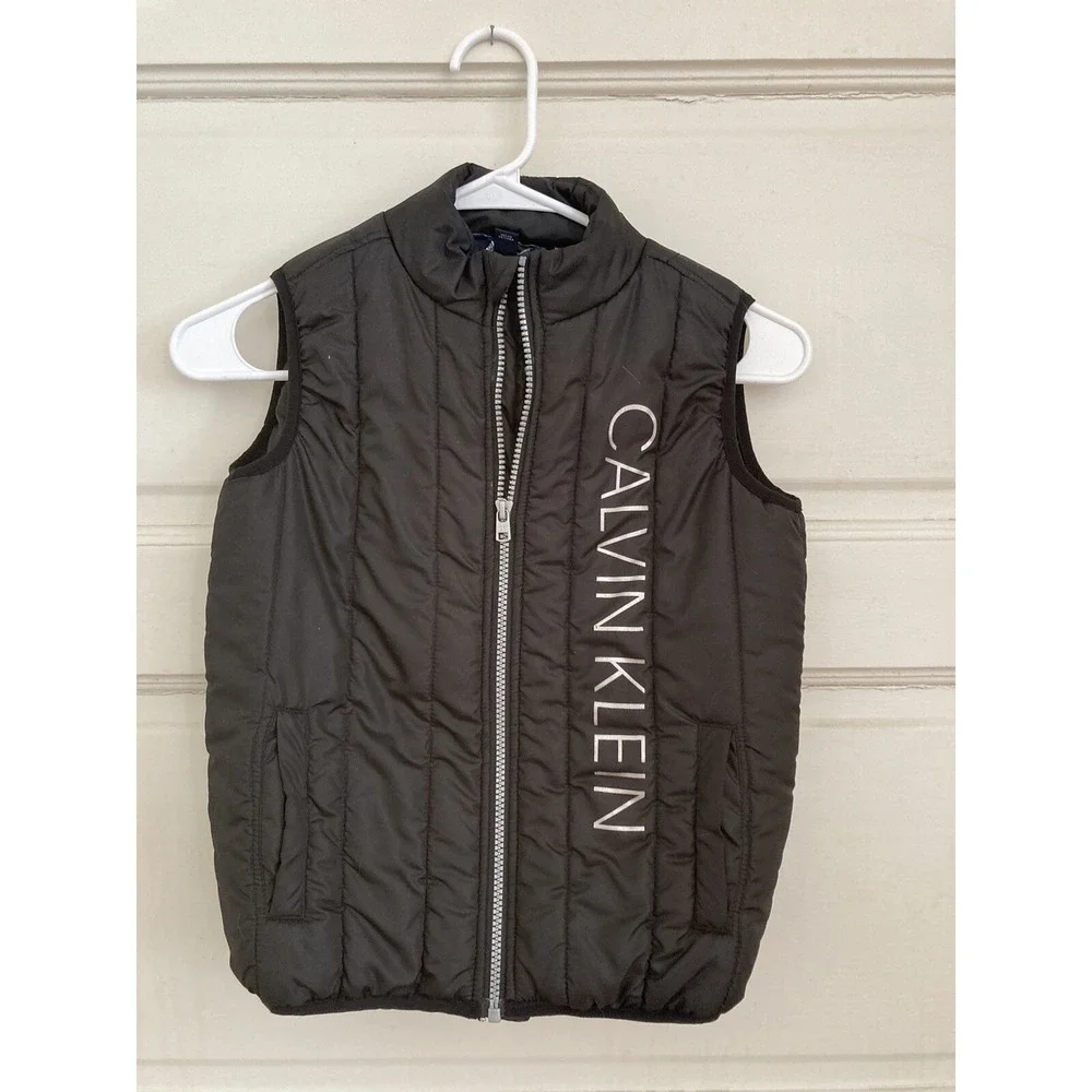 Calvin Klein Girls Size 6 Black Puffer Vest‎ SleeveLess Logo
